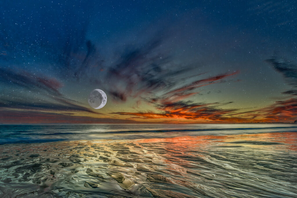 Moonset at Sunset by Ron Williams